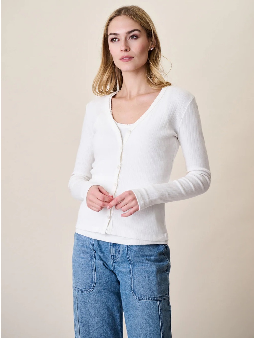 NWOT Marea Liz Joy White Pointelle Cardigan and Tank Size Medium